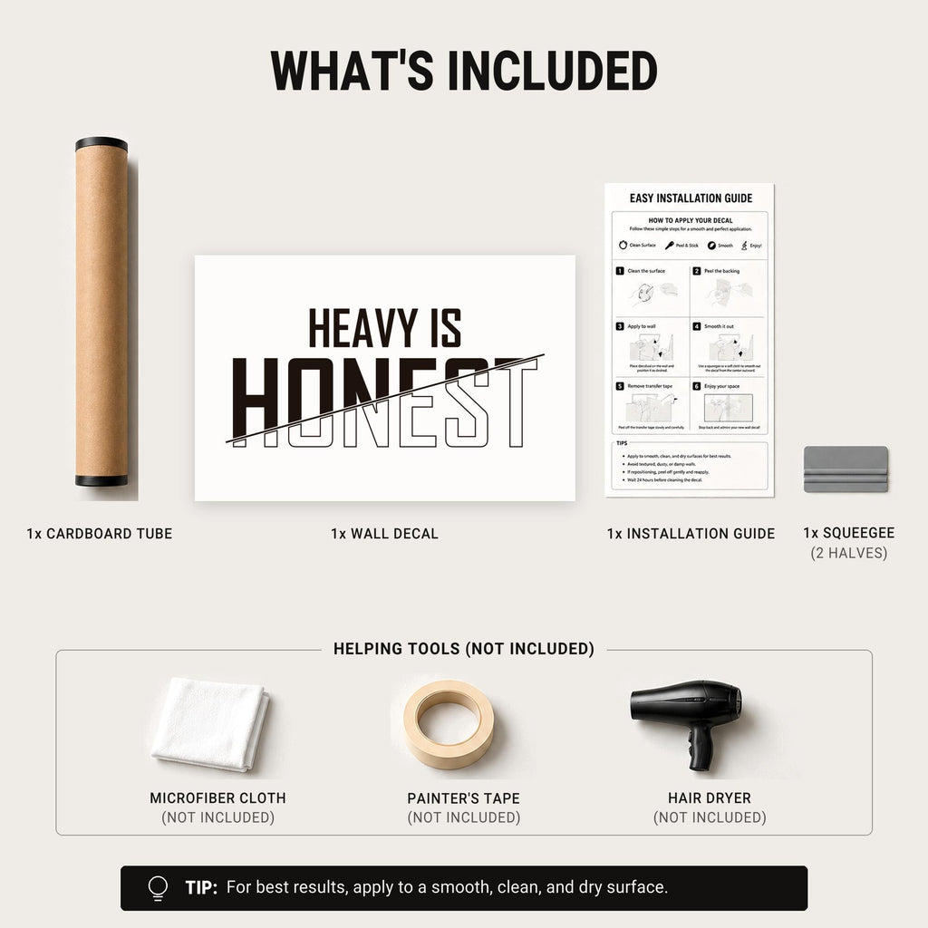 Heavy Is Honest Gym Wall Art, Home Gym Sign Vinyl Decal, Garage Gym Decor for Walls, Powerlifting Workout Room Decor