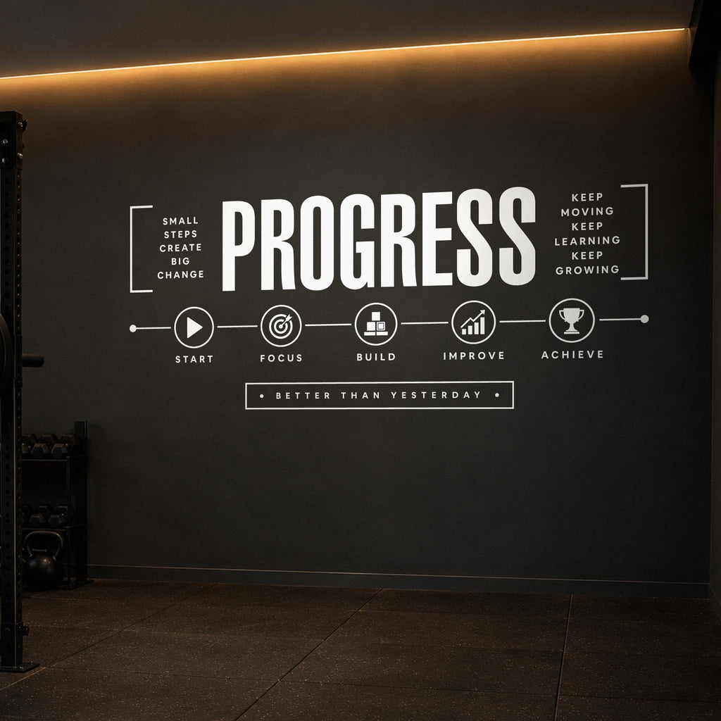 Gym Wall Decal Progress, Home Gym Wall Art, Motivational Timeline, Large Vinyl Lettering