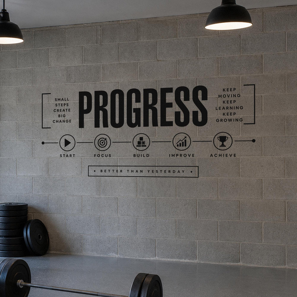 Gym Wall Decal Progress, Home Gym Wall Art, Motivational Timeline, Large Vinyl Lettering