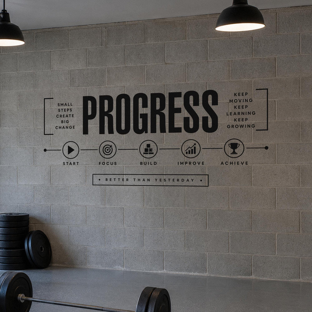 Gym Wall Decal Progress, Home Gym Wall Art, Motivational Timeline, Large Vinyl Lettering