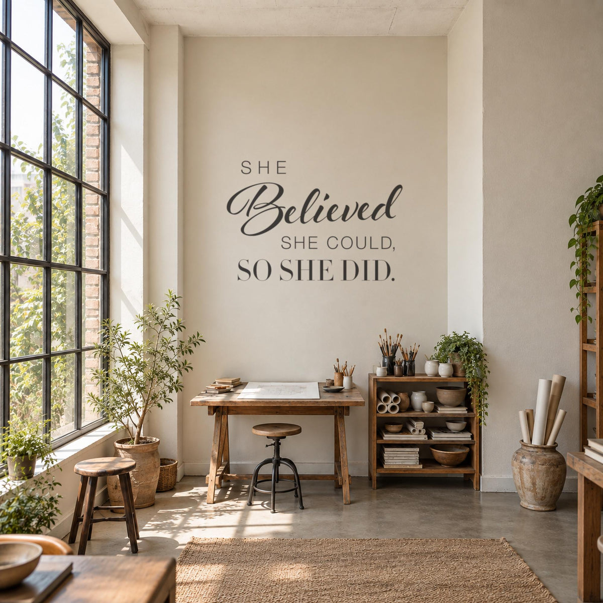 She Believed She Could So She Did Wall Decal, Girl Boss Office Sign, Women Empowerment Wall Art, Script Vinyl Quote