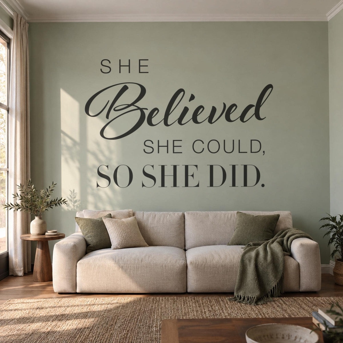 She Believed She Could So She Did Wall Decal, Inspirational Quote, Bedroom Decor