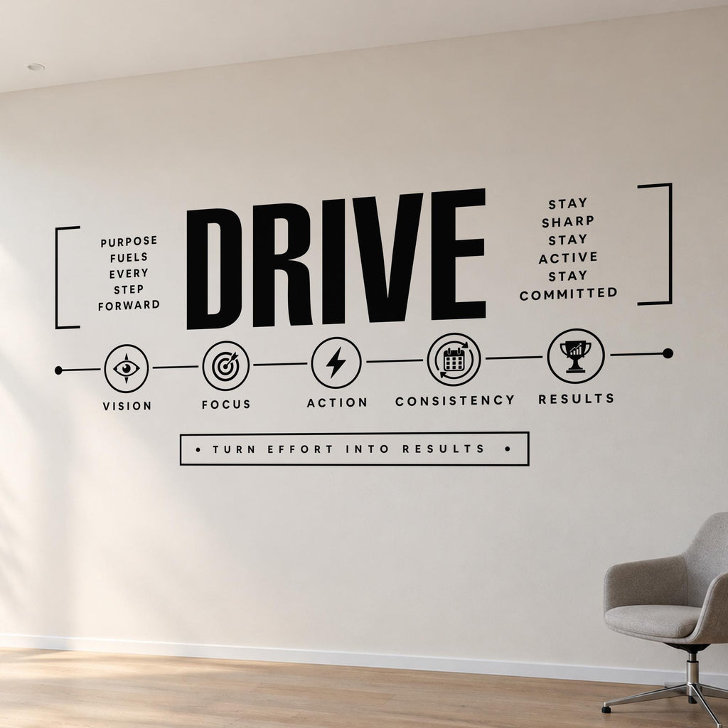 Drive Wall Decal, Team Motivation Office Sign, Business Timeline Wall Art, Conference Room Vinyl Lettering