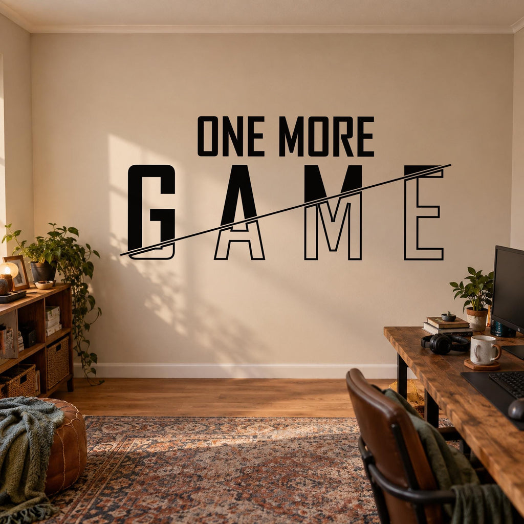 Gaming Wall Decal One More Game, Gamer Room Wall Art, Large Vinyl Lettering, Battlestation Decor