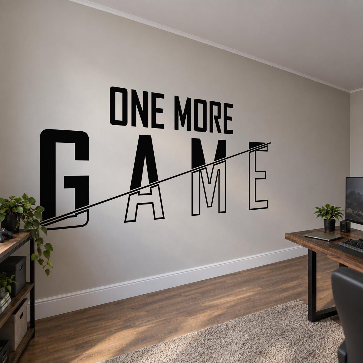 Gaming Wall Decal One More Game, Gamer Room Wall Art, Large Vinyl Lettering, Battlestation Decor