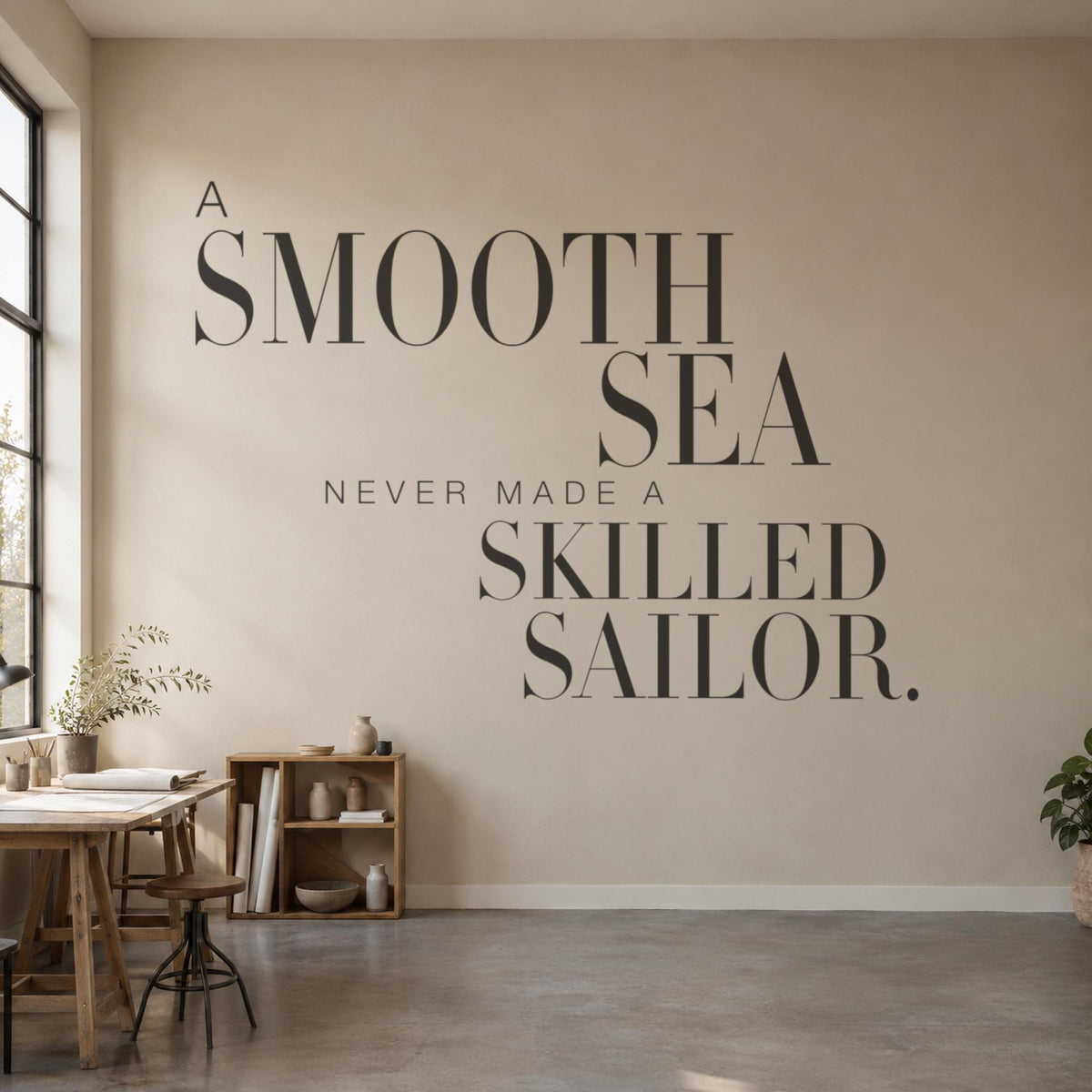 A Smooth Sea Never Made A Skilled Sailor Wall Decal, Nautical Office Sign, Motivational Wall Art, Serif Vinyl Quote