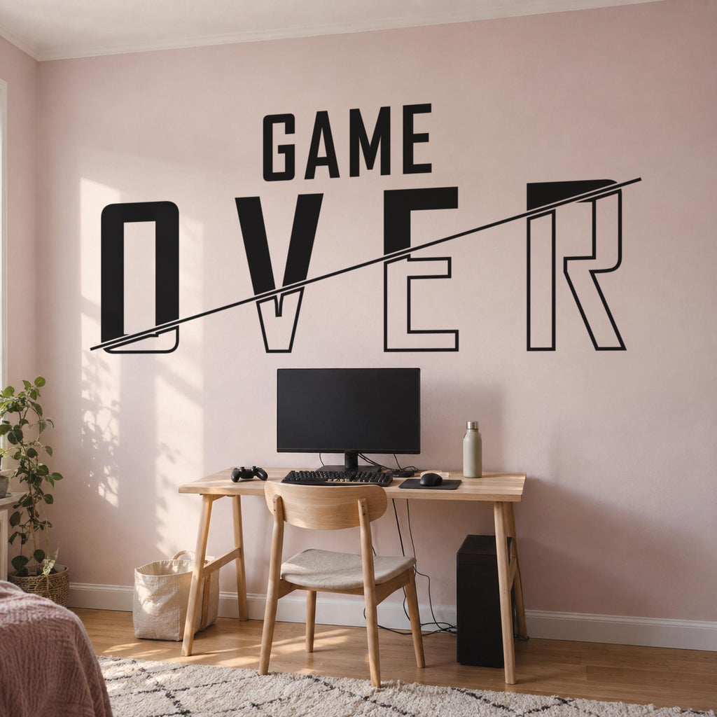 Game Over Wall Decal, Gamer Room Wall Art, Console Setup Decor, Vinyl Wall Sign