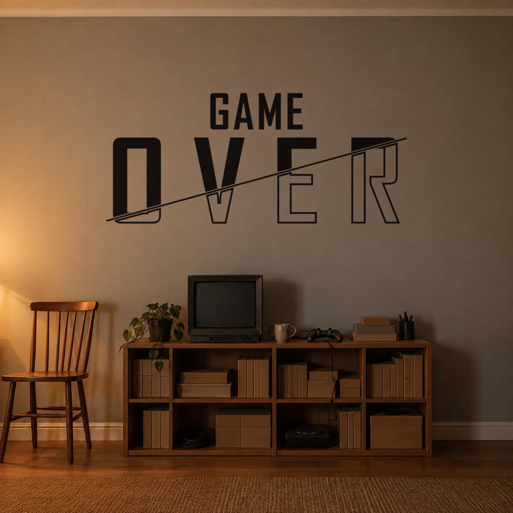 Game Over Wall Decal, Gamer Room Wall Art, Console Setup Decor, Vinyl Wall Sign