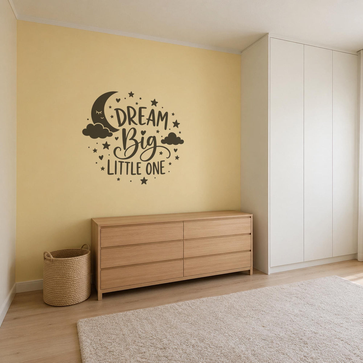 Dream Big Little One Wall Decal, Nursery Moon and Stars Wall Art, Kids Room Vinyl Sticker