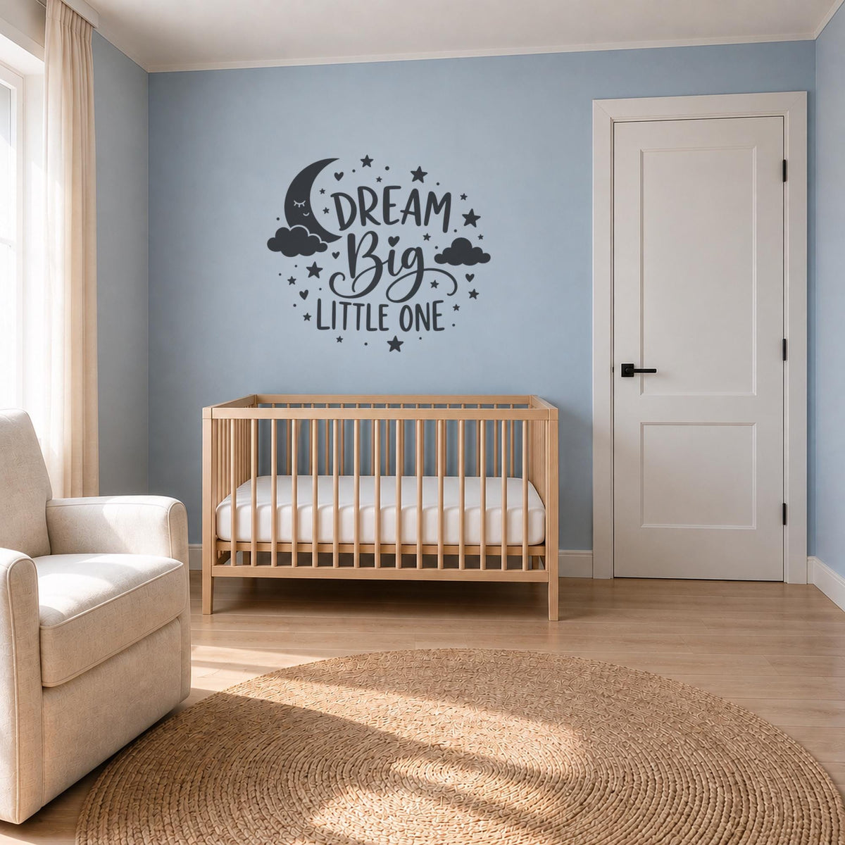 Dream Big Little One Wall Decal, Nursery Moon and Stars Wall Art, Kids Room Vinyl Sticker