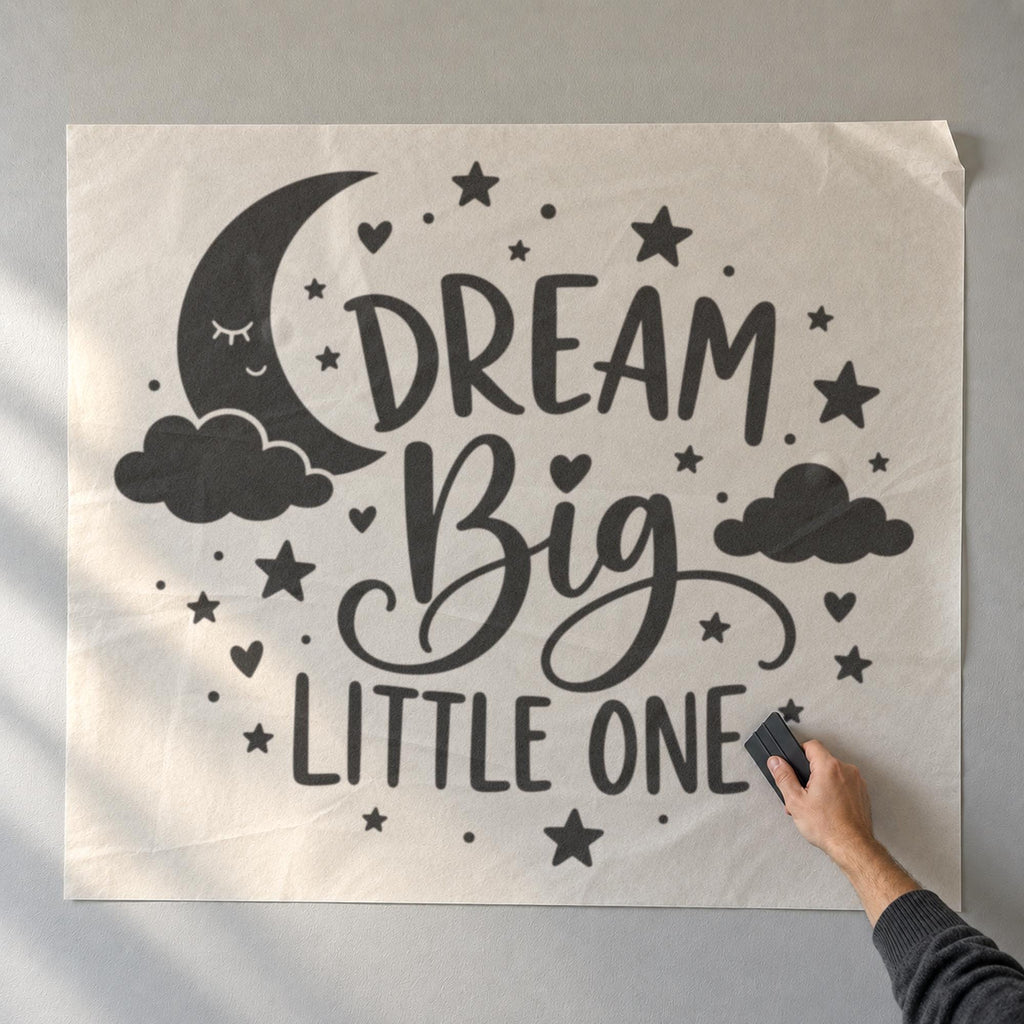 Dream Big Little One Wall Decal, Nursery Moon and Stars Wall Art, Kids Room Vinyl Sticker