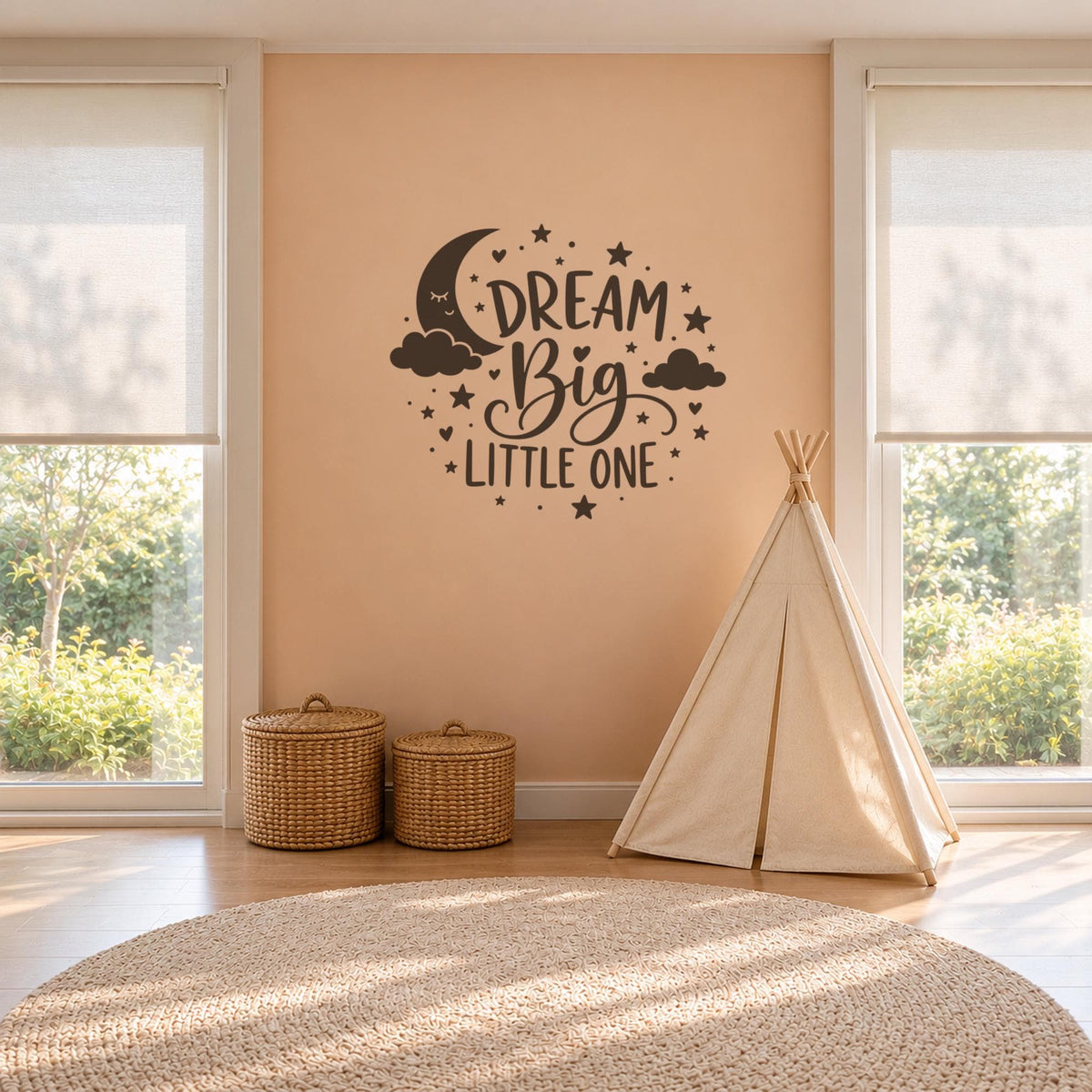 Dream Big Little One Wall Decal, Nursery Moon and Stars Wall Art, Kids Room Vinyl Sticker