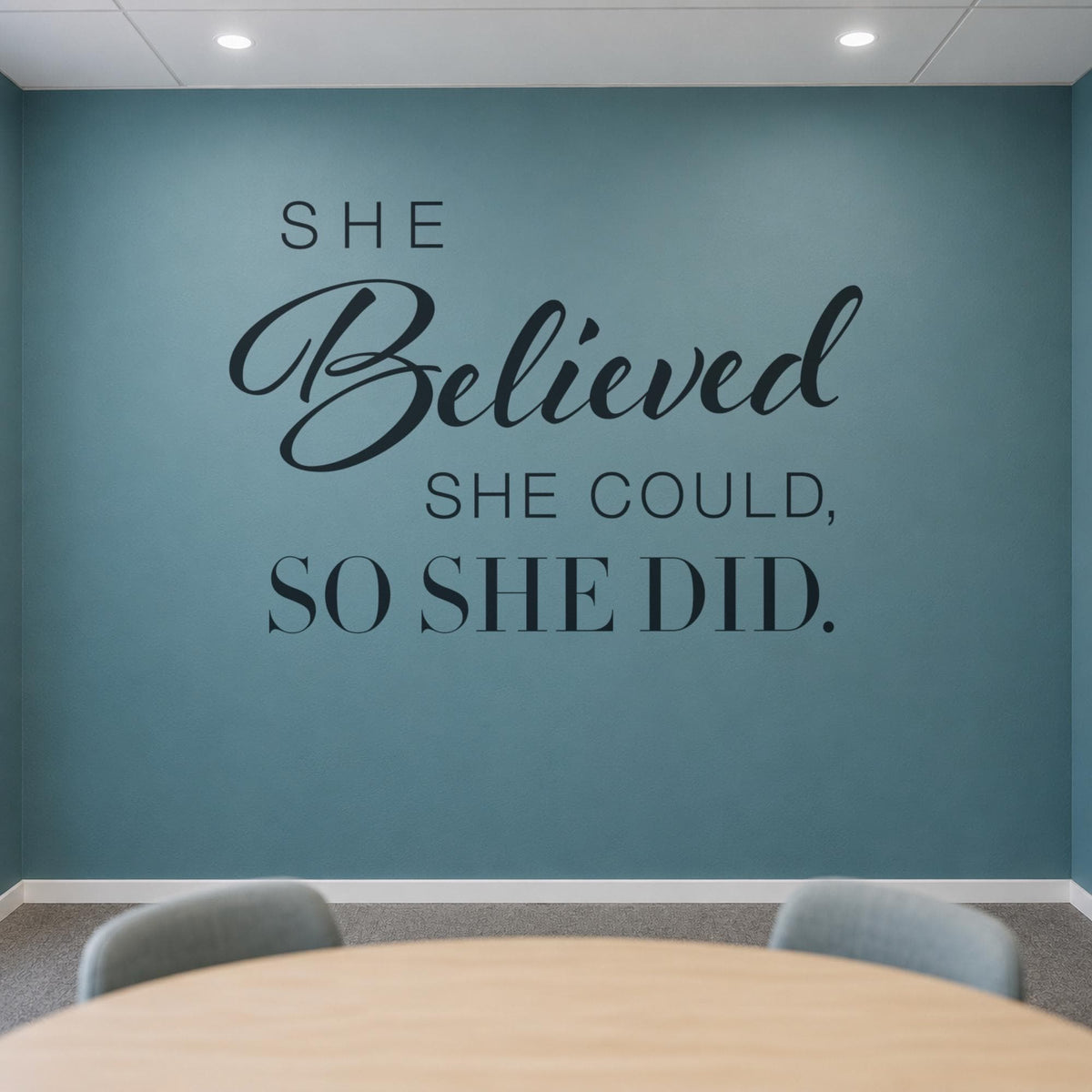 She Believed She Could So She Did Wall Decal, Girl Boss Office Sign, Women Empowerment Wall Art, Script Vinyl Quote