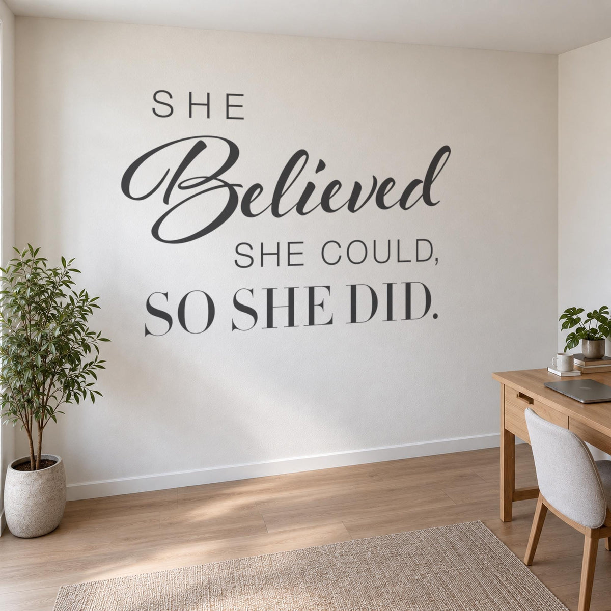 She Believed She Could So She Did Wall Decal, Girl Boss Office Sign, Women Empowerment Wall Art, Script Vinyl Quote