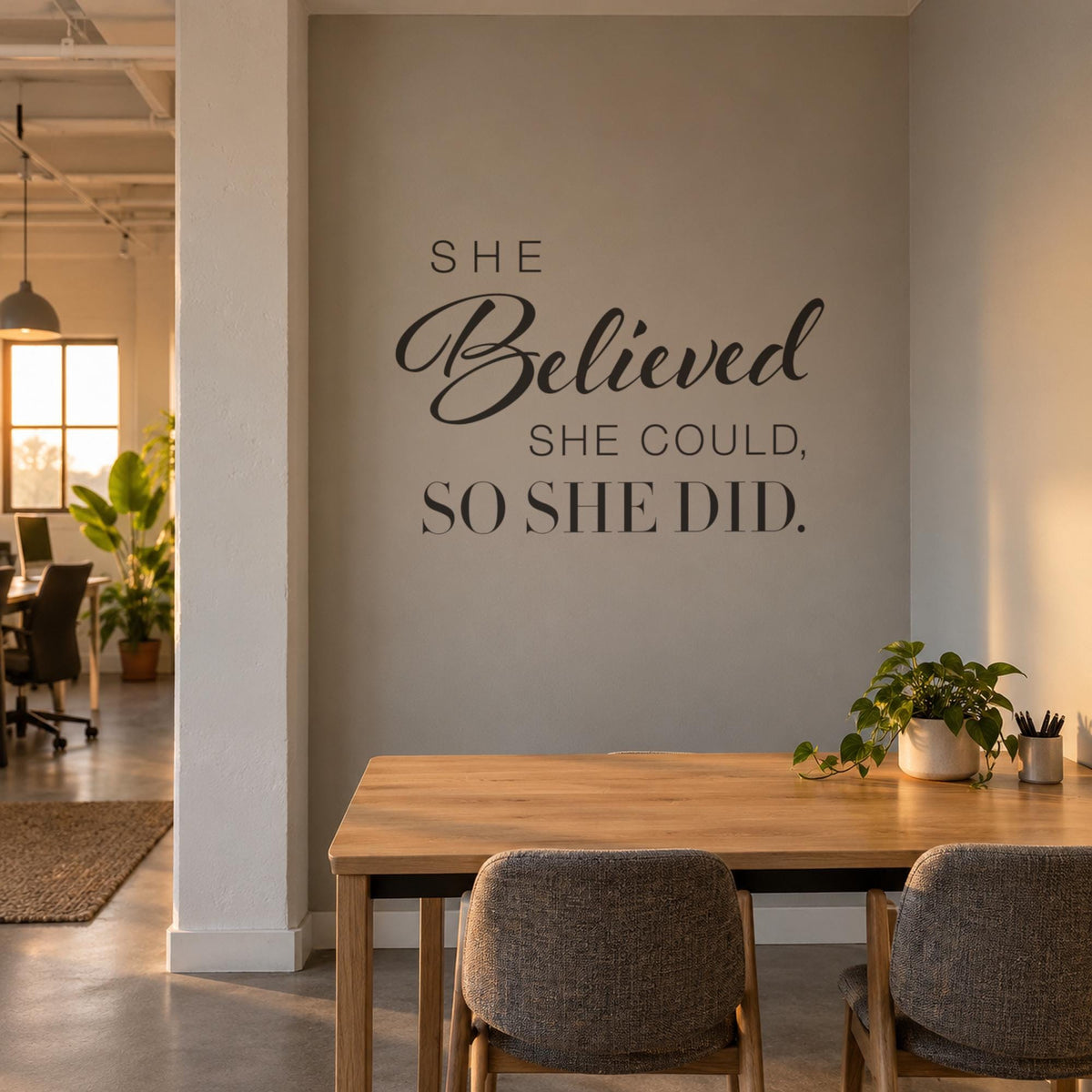 She Believed She Could So She Did Wall Decal, Girl Boss Office Sign, Women Empowerment Wall Art, Script Vinyl Quote