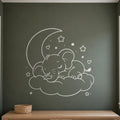 Sleeping Elephant Wall Decal, Baby Elephant on Cloud, Line Art Outline Nursery Sticker