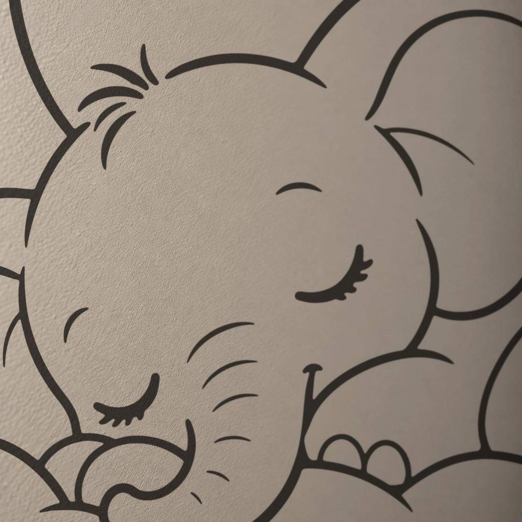 Sleeping Elephant Wall Decal, Baby Elephant on Cloud, Line Art Outline Nursery Sticker