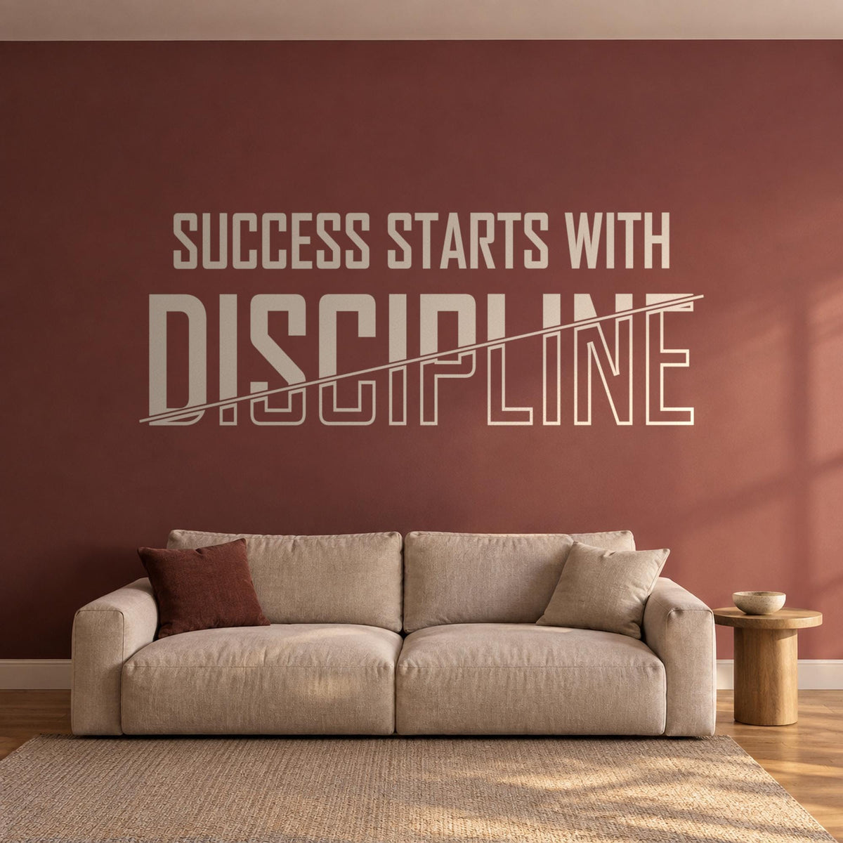 Success Starts With Discipline Wall Decal, Bold Motivational Quote, Study Room Decor