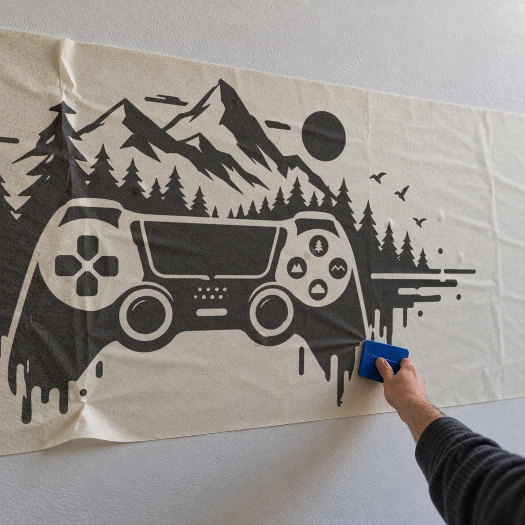 Adventure Controller Wall Decal, Mountain Forest Gamer Wall Art, Large Vinyl Decor