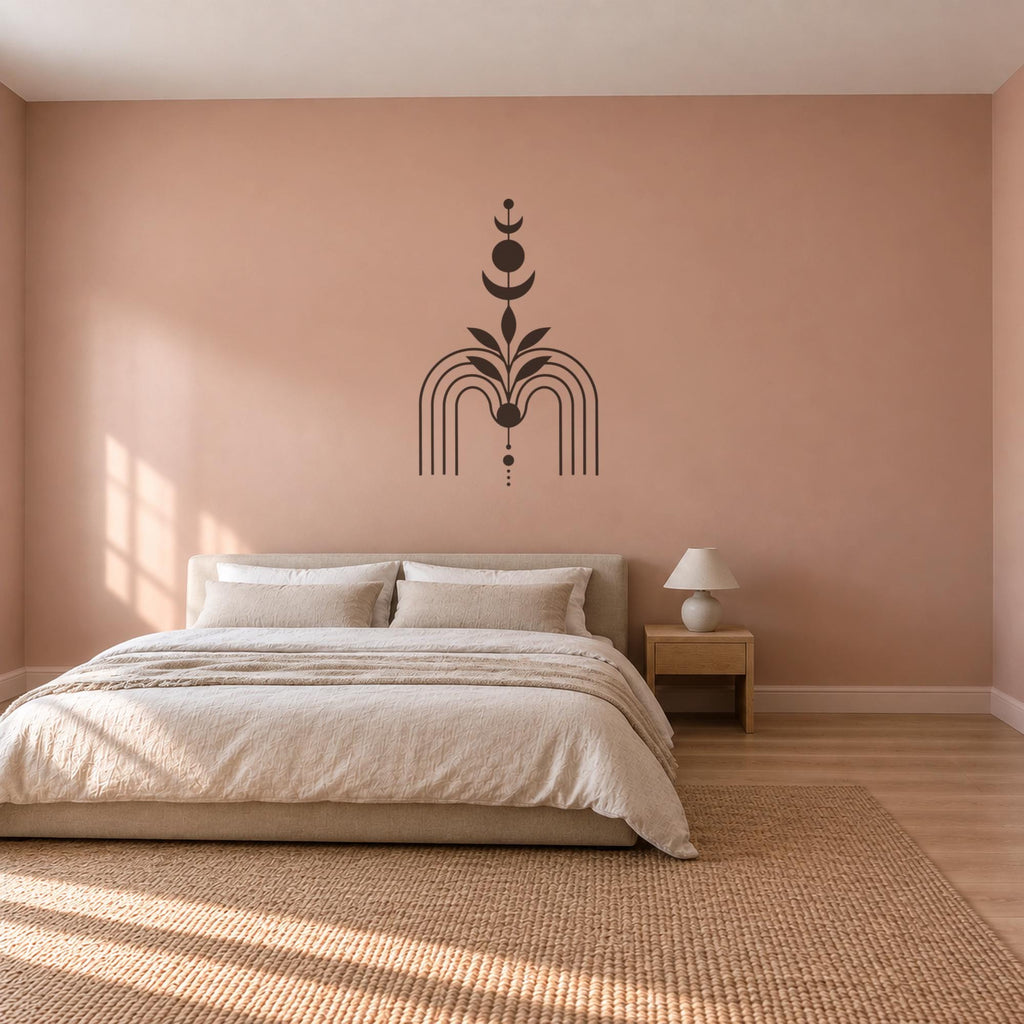 Celestial Bloom Wall Decal, Moon Phases Botanical Wall Art, Tall Boho Vinyl Sticker