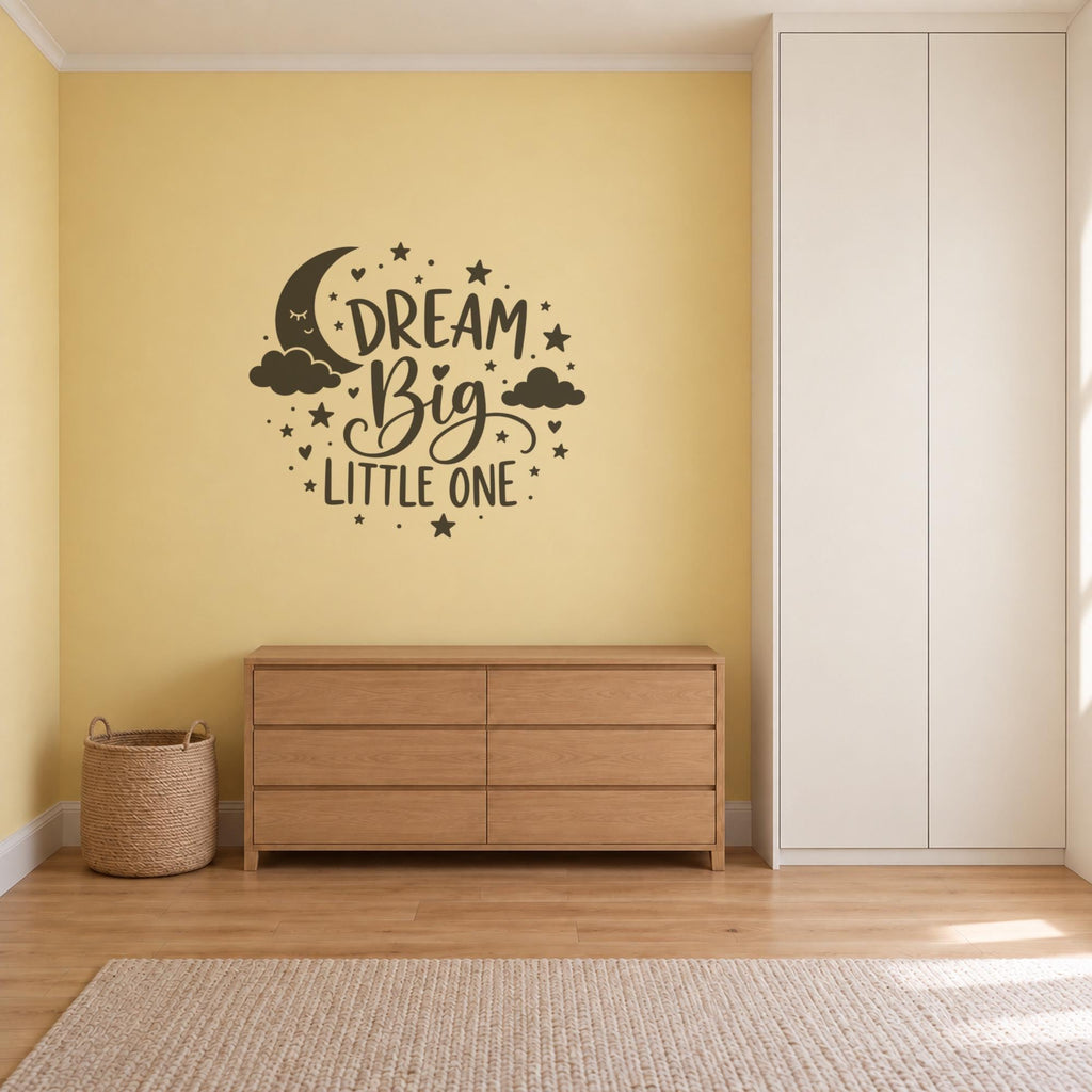 Dream Big Little One Wall Decal, Nursery Moon and Stars Wall Art, Kids Room Vinyl Sticker