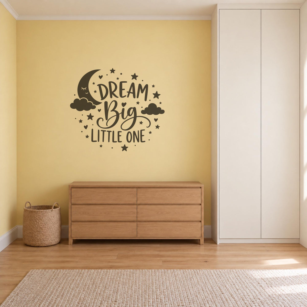 Dream Big Little One Wall Decal, Nursery Moon and Stars Wall Art, Kids Room Vinyl Sticker