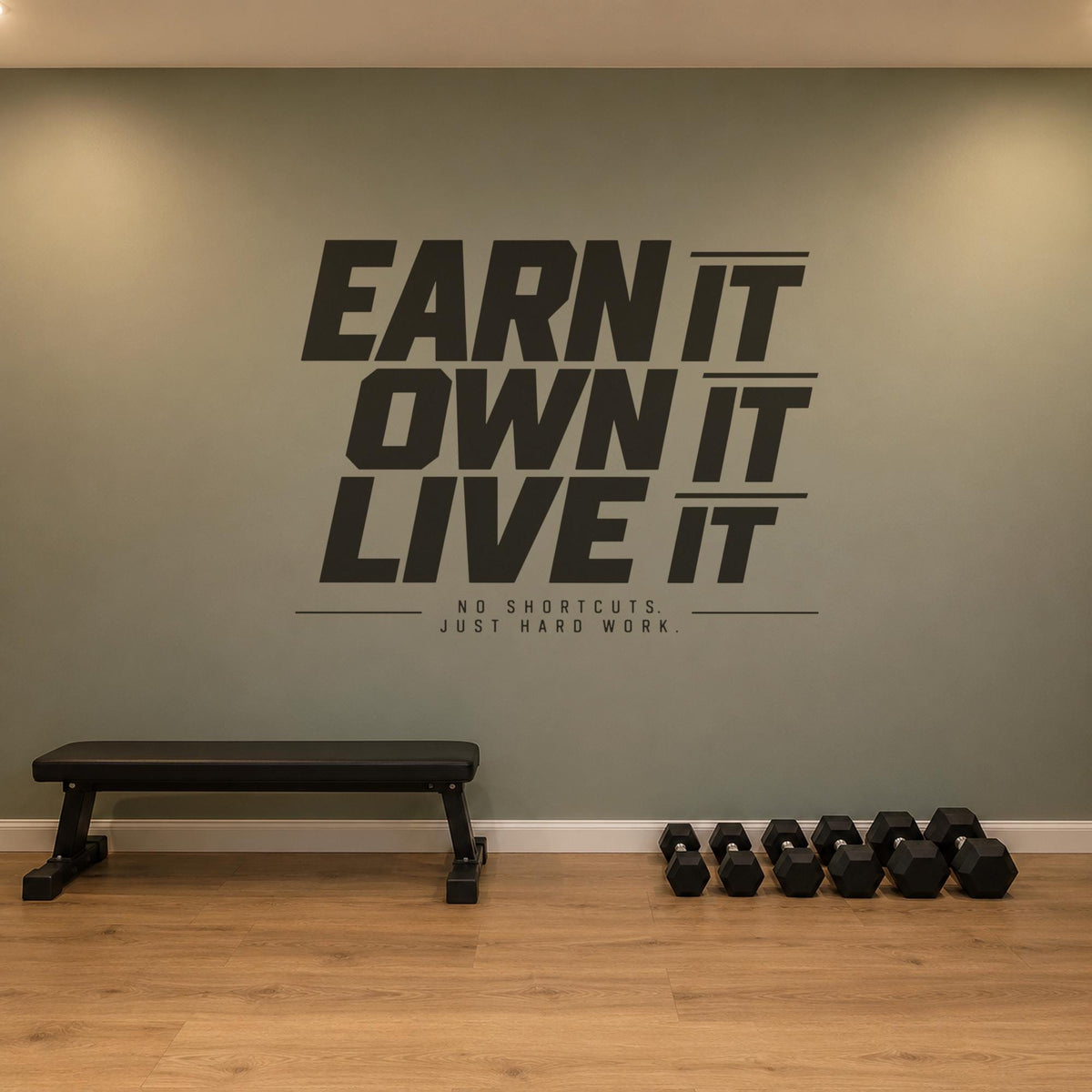 Earn It Own It Live It Wall Decal, No Shortcuts Hard Work Gym Quote, Garage Gym Motivation Vinyl Art