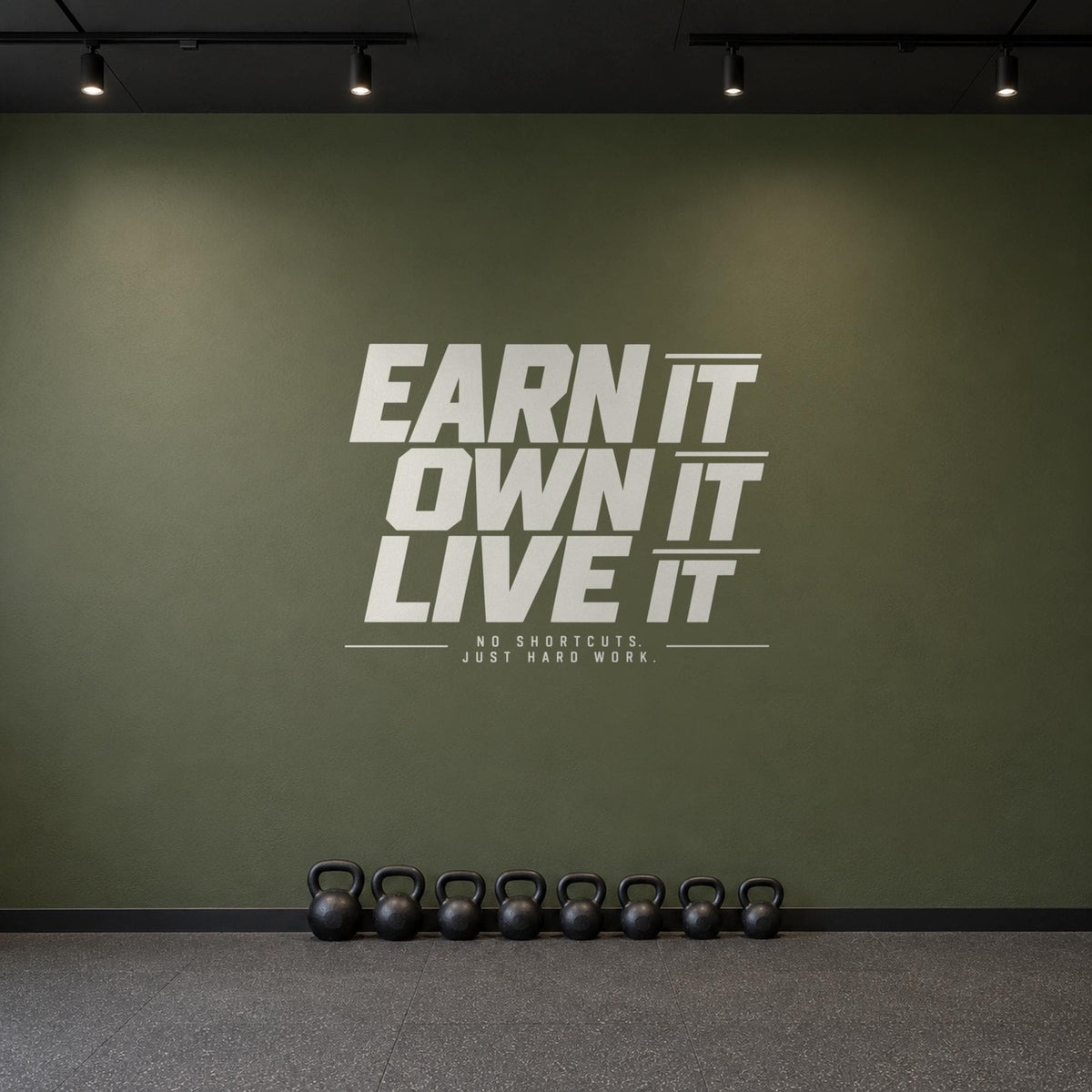 Earn It Own It Live It Wall Decal, No Shortcuts Hard Work Gym Quote, Garage Gym Motivation Vinyl Art
