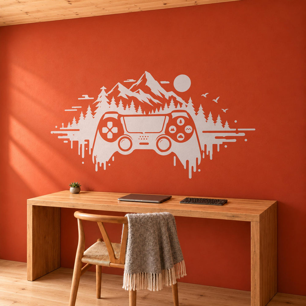 Adventure Controller Wall Decal, Mountain Forest Gamer Wall Art, Large Vinyl Decor