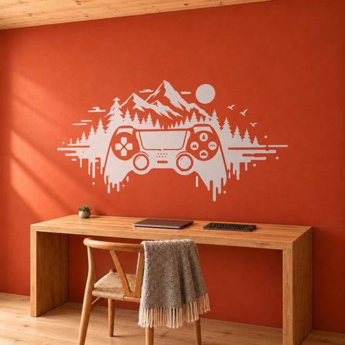 Adventure Controller Wall Decal, Mountain Forest Gamer Wall Art, Large Vinyl Decor