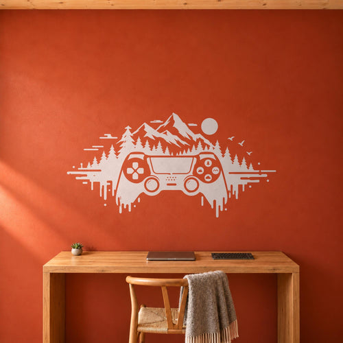 Adventure Controller Wall Decal, Mountain Forest Gamer Wall Art, Large Vinyl Decor