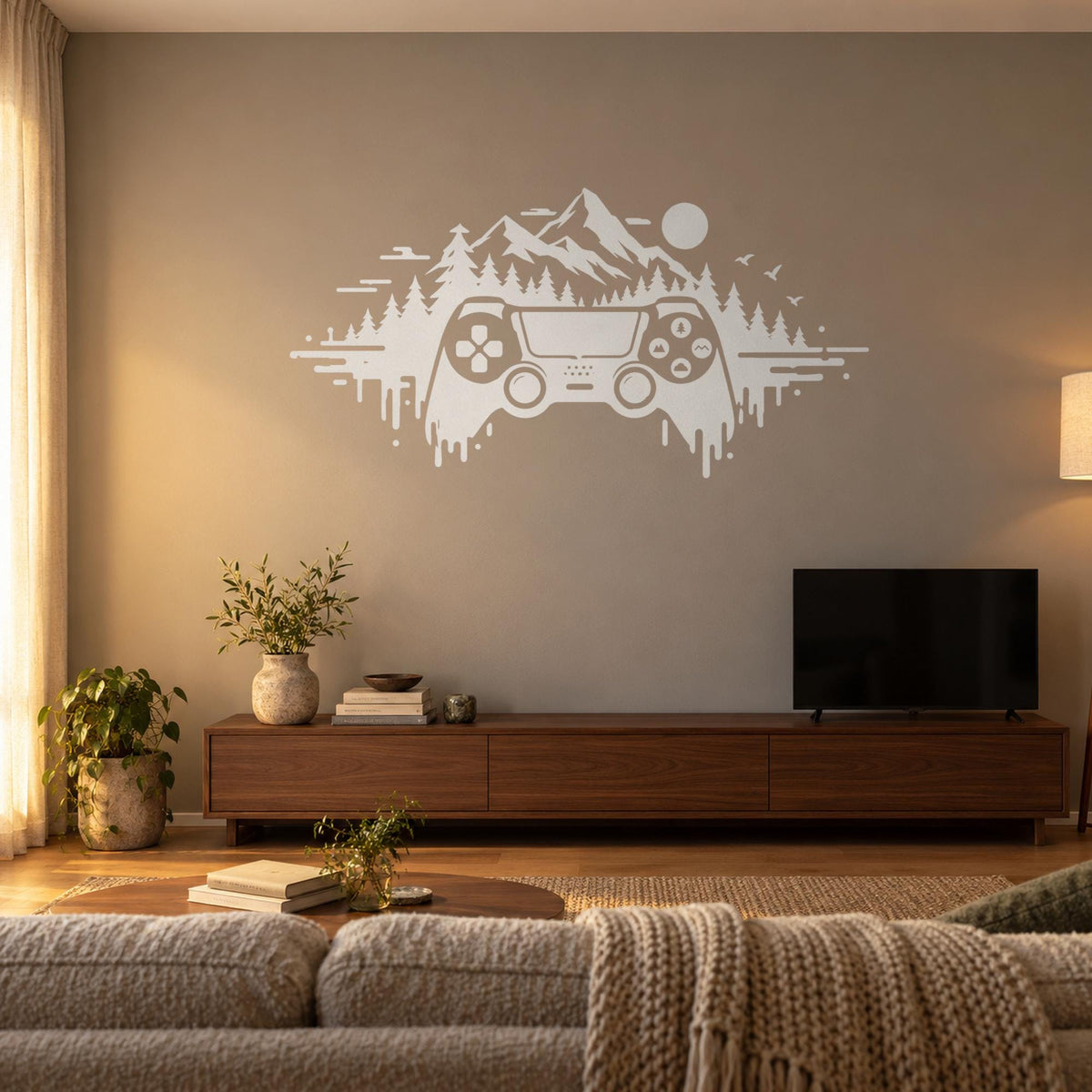 Adventure Controller Wall Decal, Mountain Forest Gamer Wall Art, Large Vinyl Decor