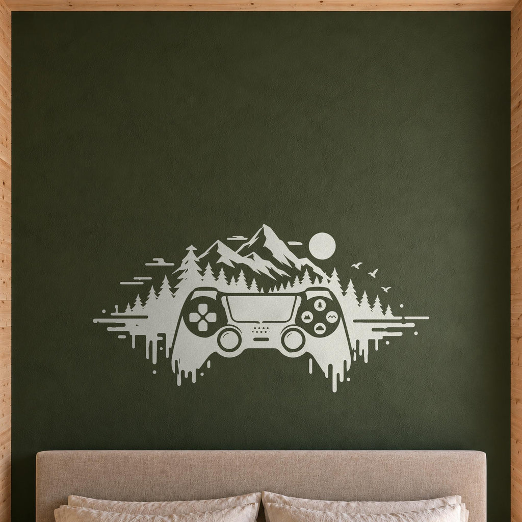 Adventure Controller Wall Decal, Mountain Forest Gamer Wall Art, Large Vinyl Decor