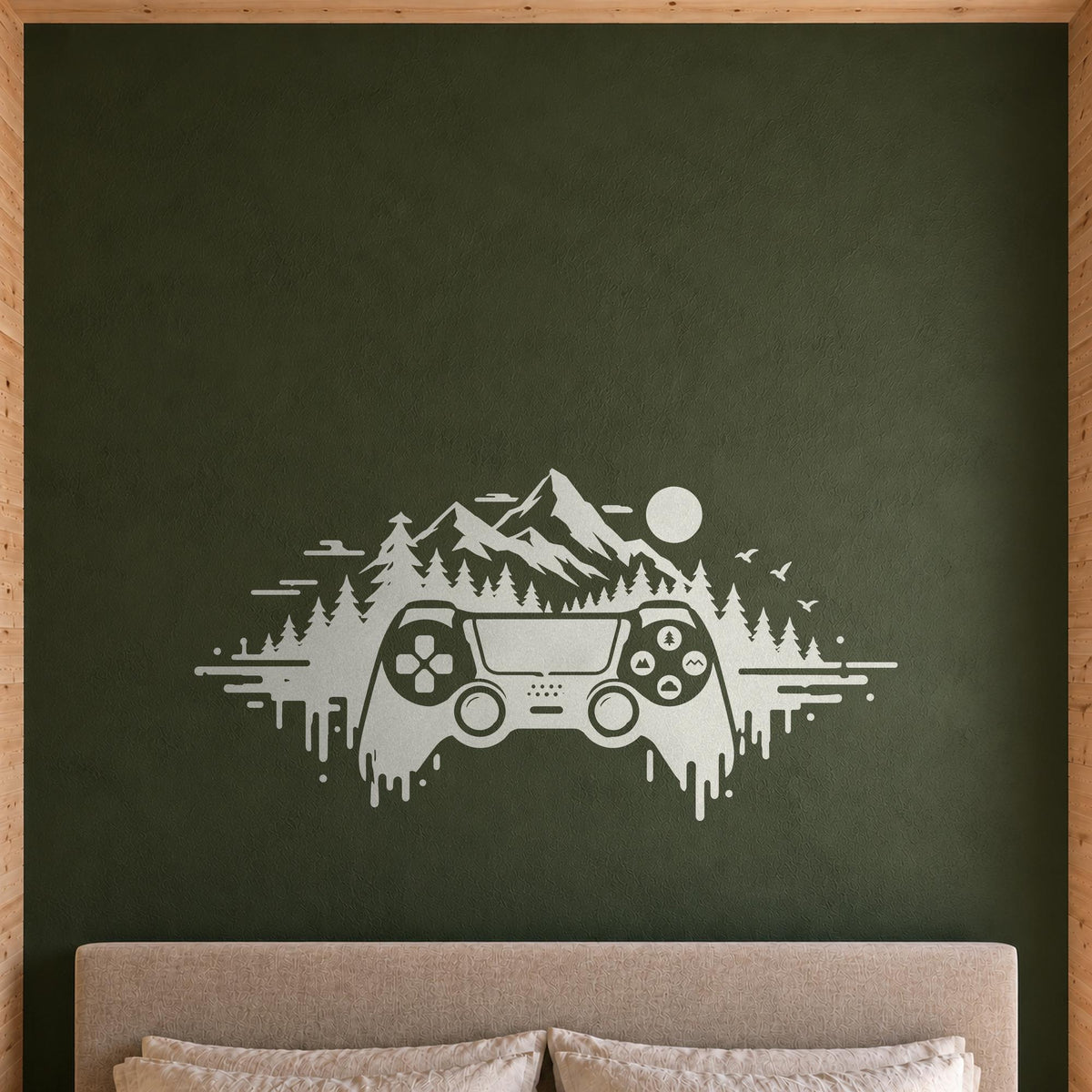 Adventure Controller Wall Decal, Mountain Forest Gamer Wall Art, Large Vinyl Decor