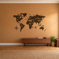 Adventure World Map Wall Decal, Large Travel Map Wall Art, Compass Mountains Vinyl Decor