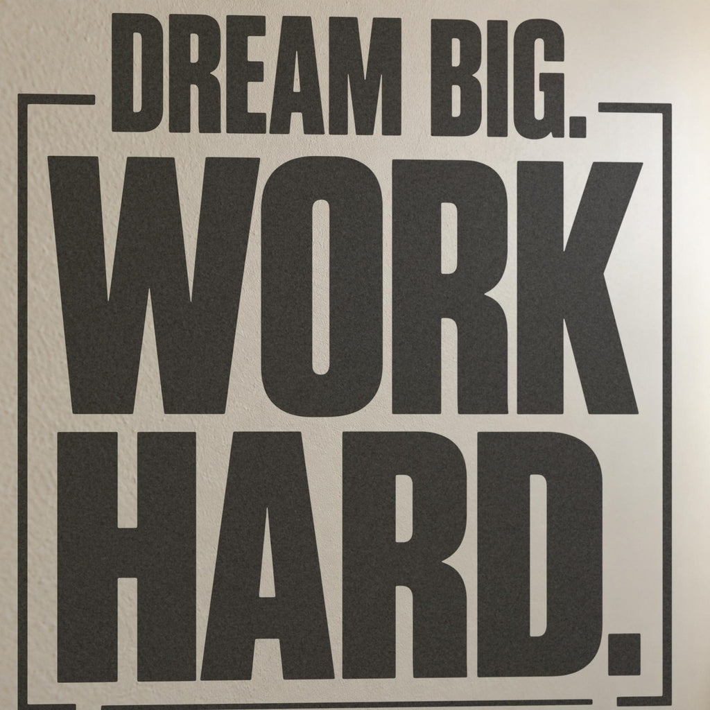 Dream Big Work Hard Stay Focused Wall Decal, Bold Framed Gym Quote, Home Gym Motivation Vinyl