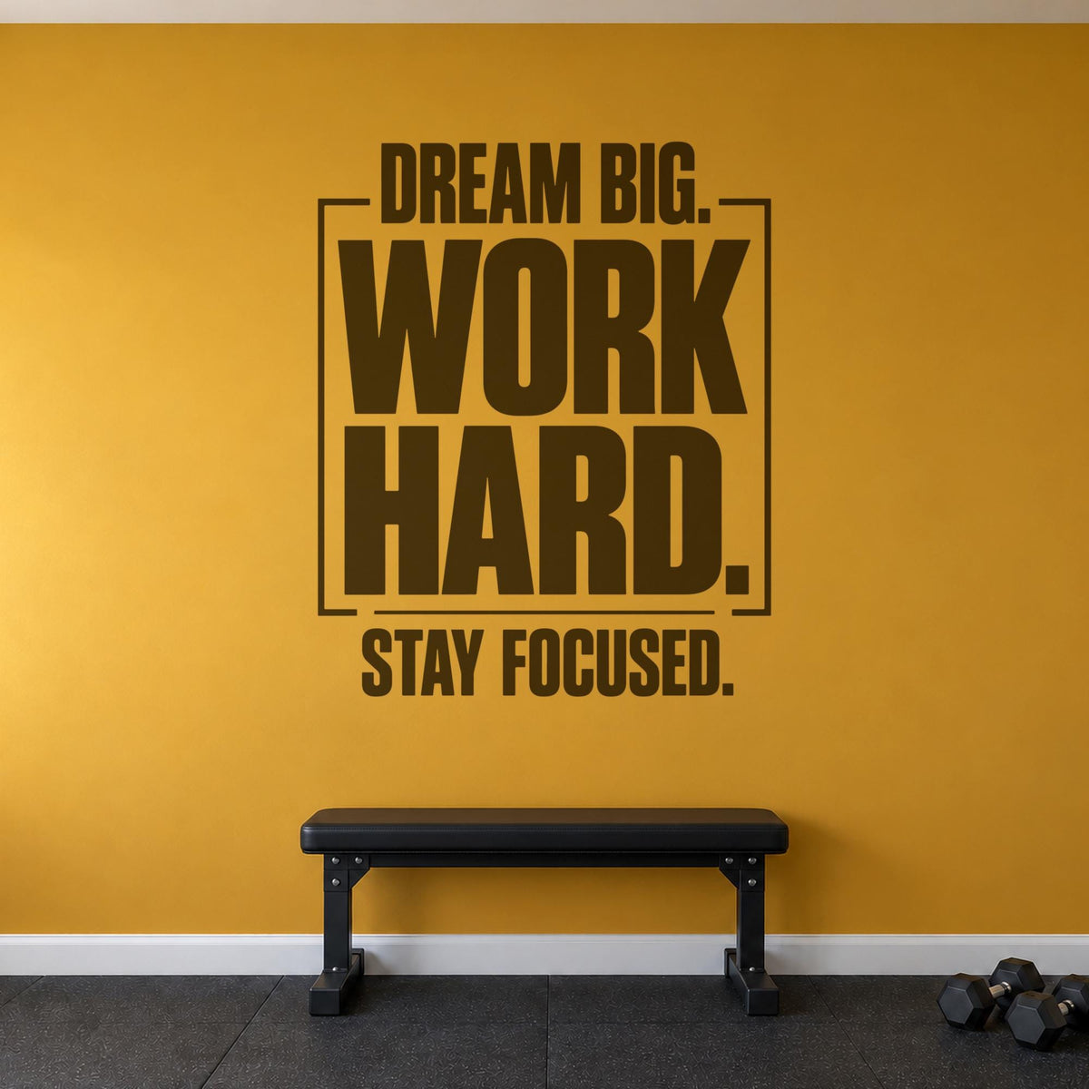 Dream Big Work Hard Stay Focused Wall Decal, Bold Framed Gym Quote, Home Gym Motivation Vinyl