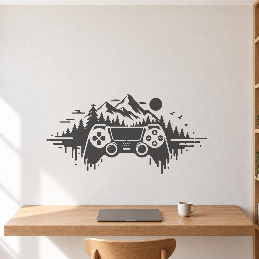 Adventure Controller Wall Decal, Mountain Forest Gamer Wall Art, Large Vinyl Decor