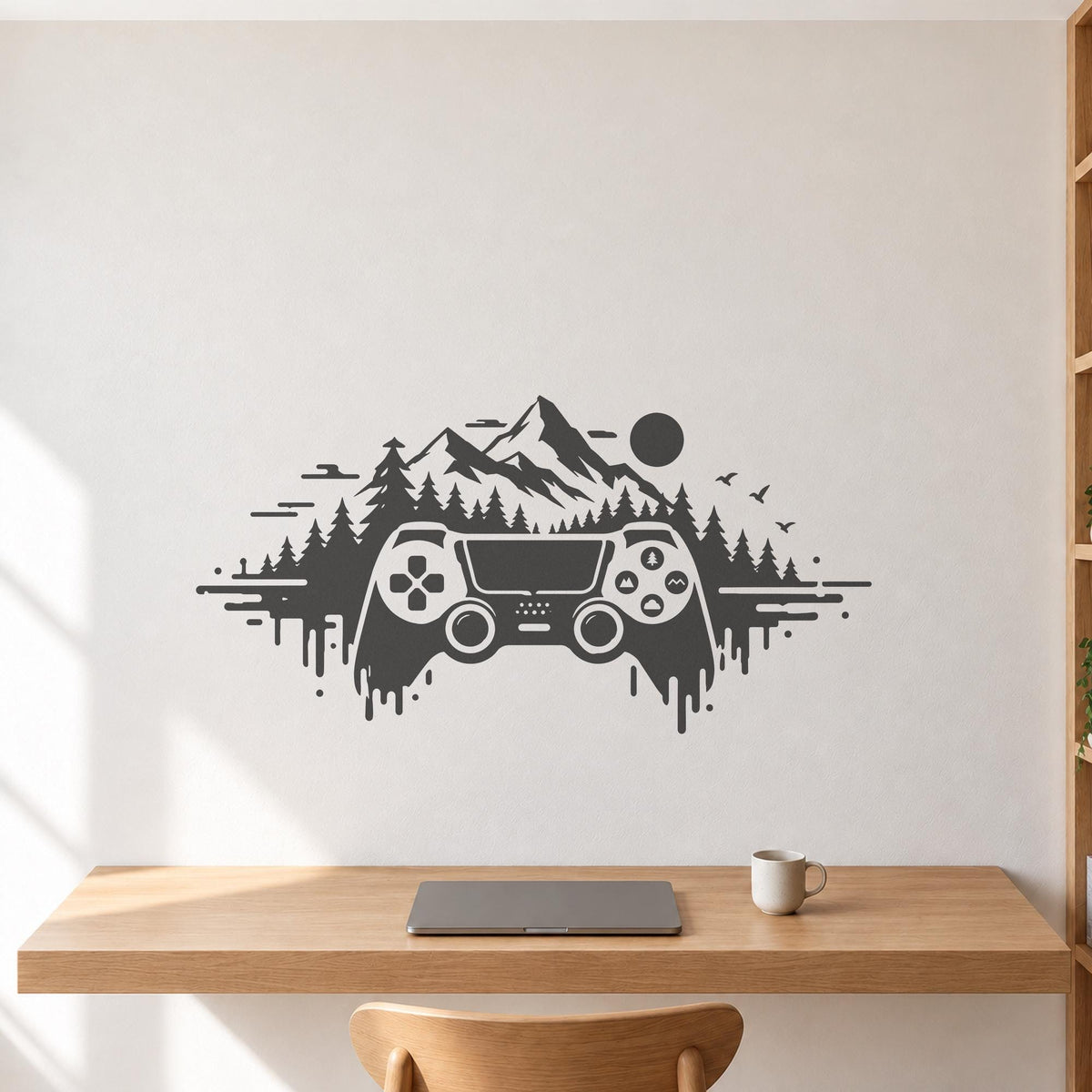 Adventure Controller Wall Decal, Mountain Forest Gamer Wall Art, Large Vinyl Decor