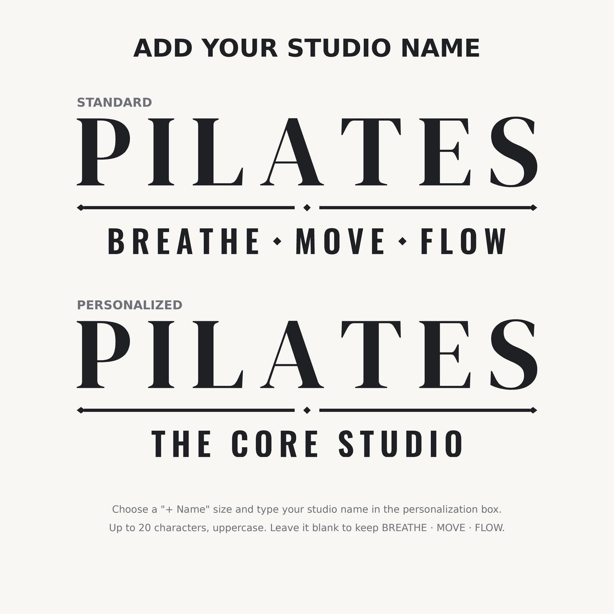 Pilates Studio Sign Wall Decal, Custom Studio Name Vinyl Lettering, Breathe Move Flow Wall Art, Reformer Studio Decor