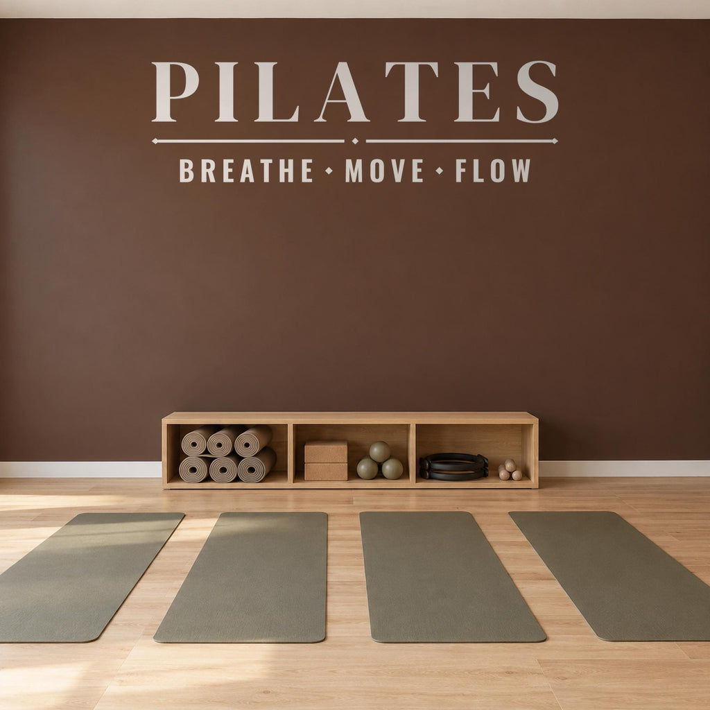 Pilates Studio Sign Wall Decal, Custom Studio Name Vinyl Lettering, Breathe Move Flow Wall Art, Reformer Studio Decor