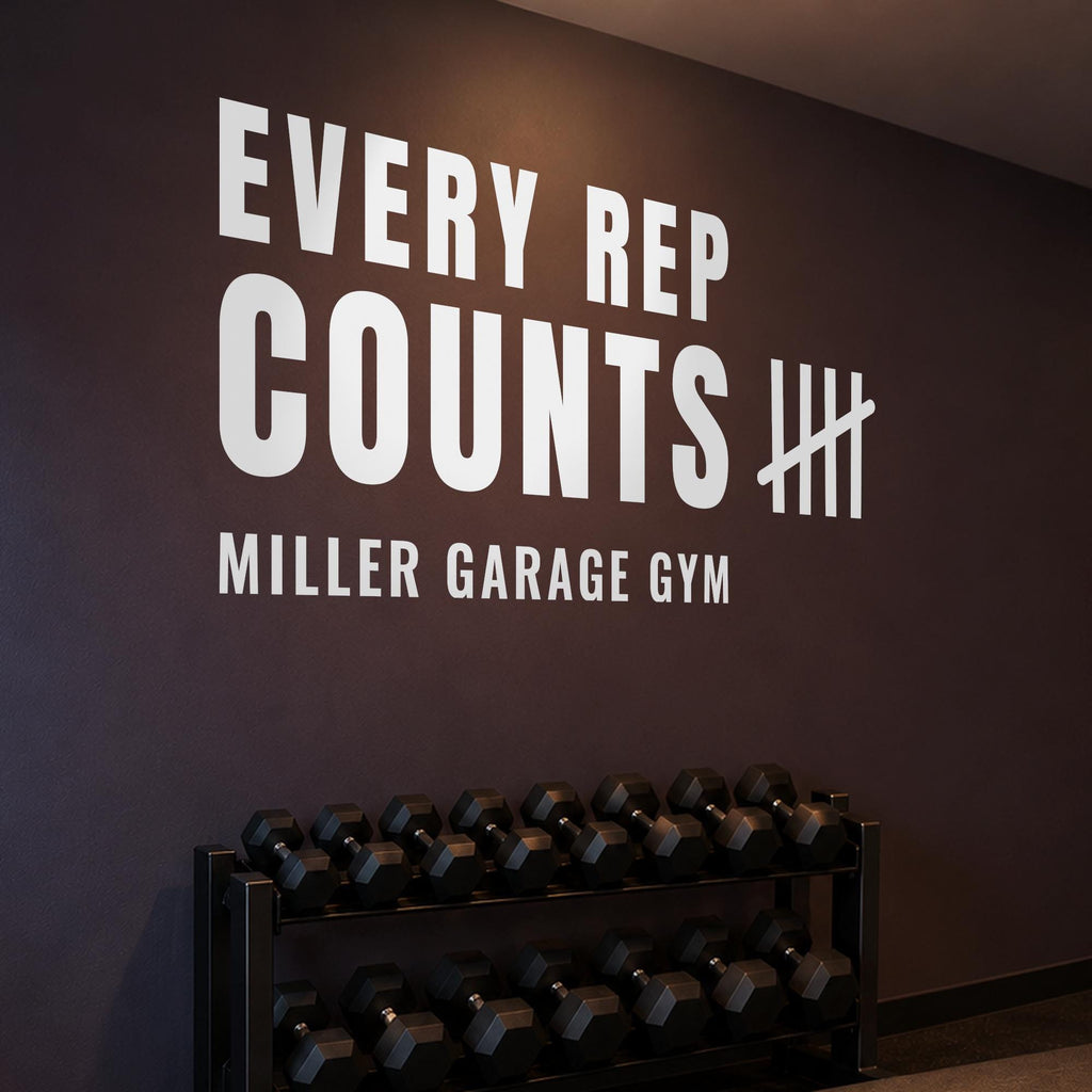 Every Rep Counts Wall Decal, Custom Garage Gym Sign with Name, Tally Mark Workout Quote, Personal Training Studio Wall Art, Vinyl Lettering