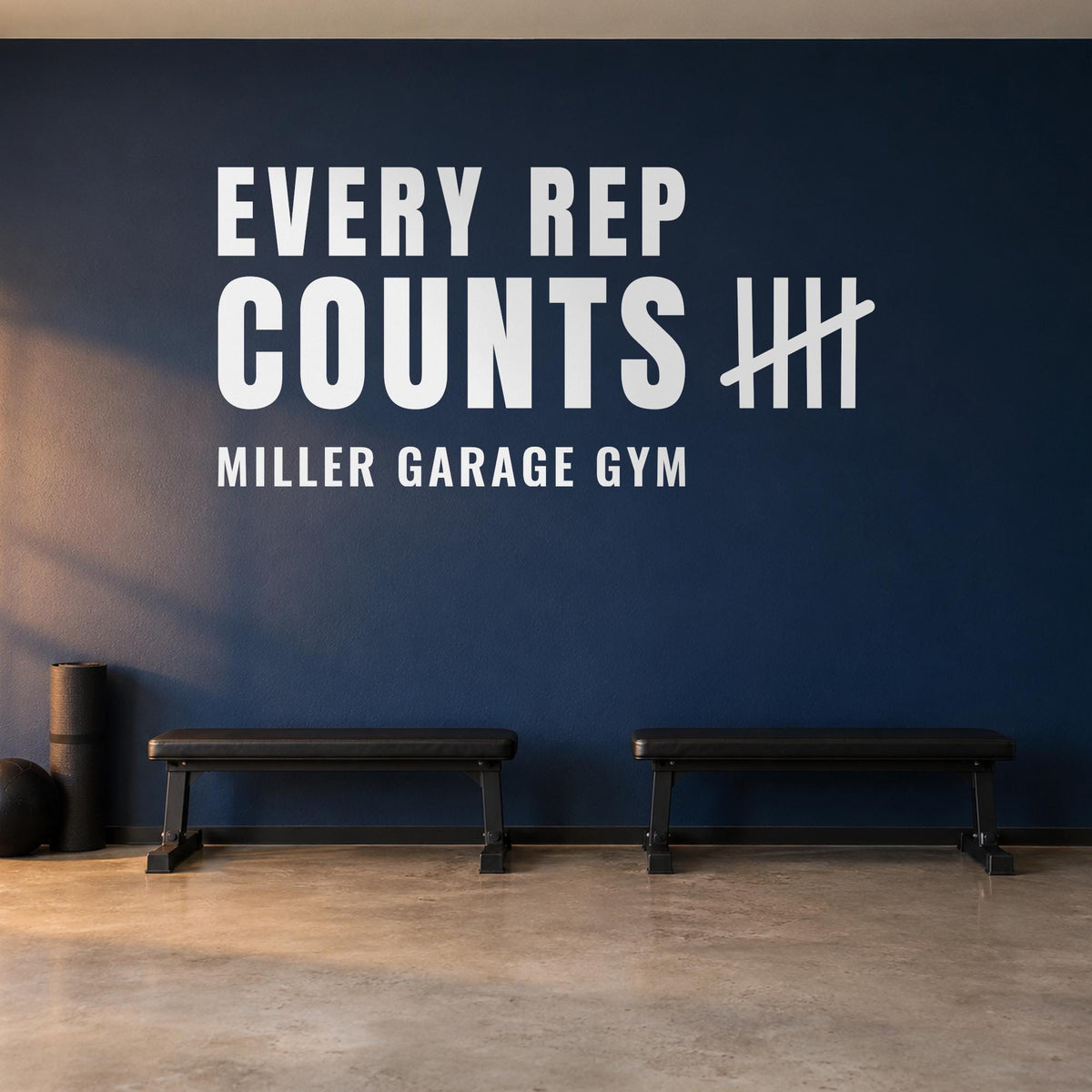 Every Rep Counts Wall Decal, Custom Garage Gym Sign with Name, Tally Mark Workout Quote, Personal Training Studio Wall Art, Vinyl Lettering