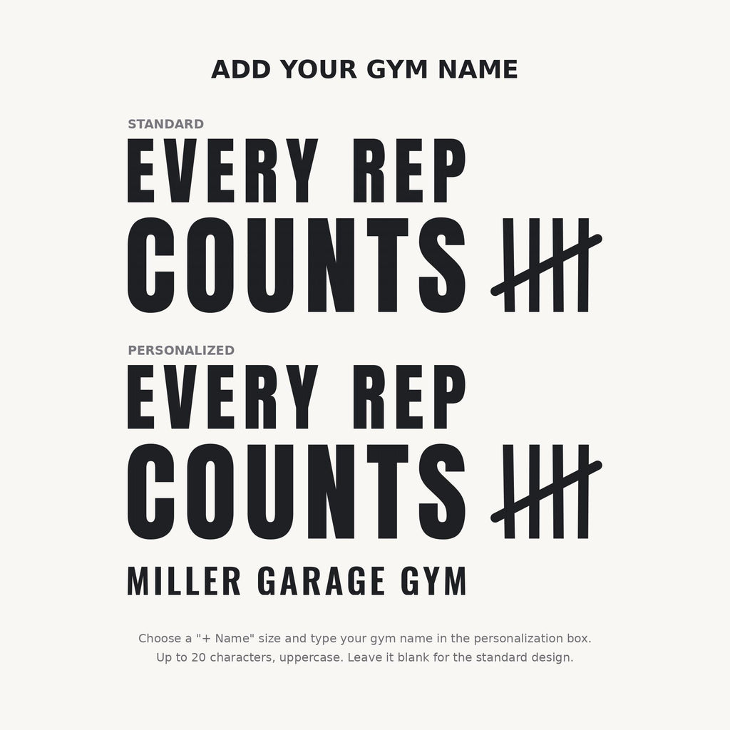 Every Rep Counts Wall Decal, Custom Garage Gym Sign with Name, Tally Mark Workout Quote, Personal Training Studio Wall Art, Vinyl Lettering