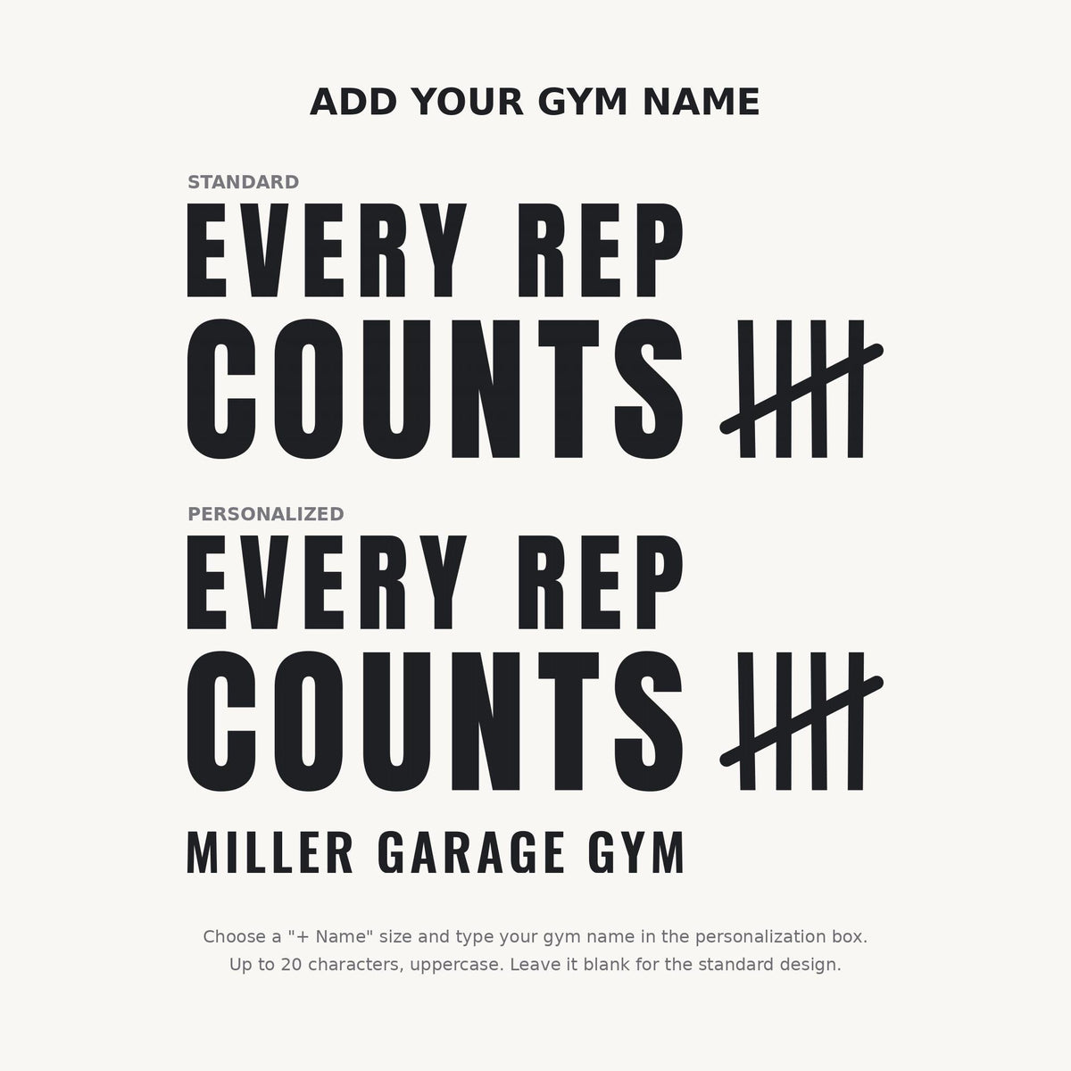 Every Rep Counts Wall Decal, Custom Garage Gym Sign with Name, Tally Mark Workout Quote, Personal Training Studio Wall Art, Vinyl Lettering