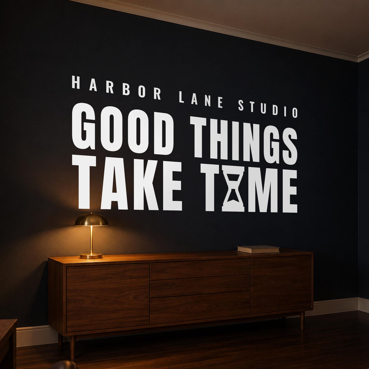 Good Things Take Time Wall Decal, Hourglass Wall Art, Custom Office Name Sign, Home Office Decor, New Business Gift