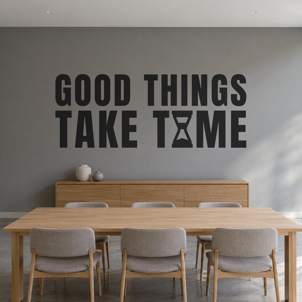 Good Things Take Time Wall Decal, Hourglass Wall Art, Custom Office Name Sign, Home Office Decor, New Business Gift
