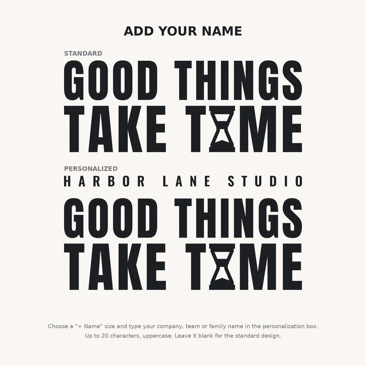 Good Things Take Time Wall Decal, Hourglass Wall Art, Custom Office Name Sign, Home Office Decor, New Business Gift