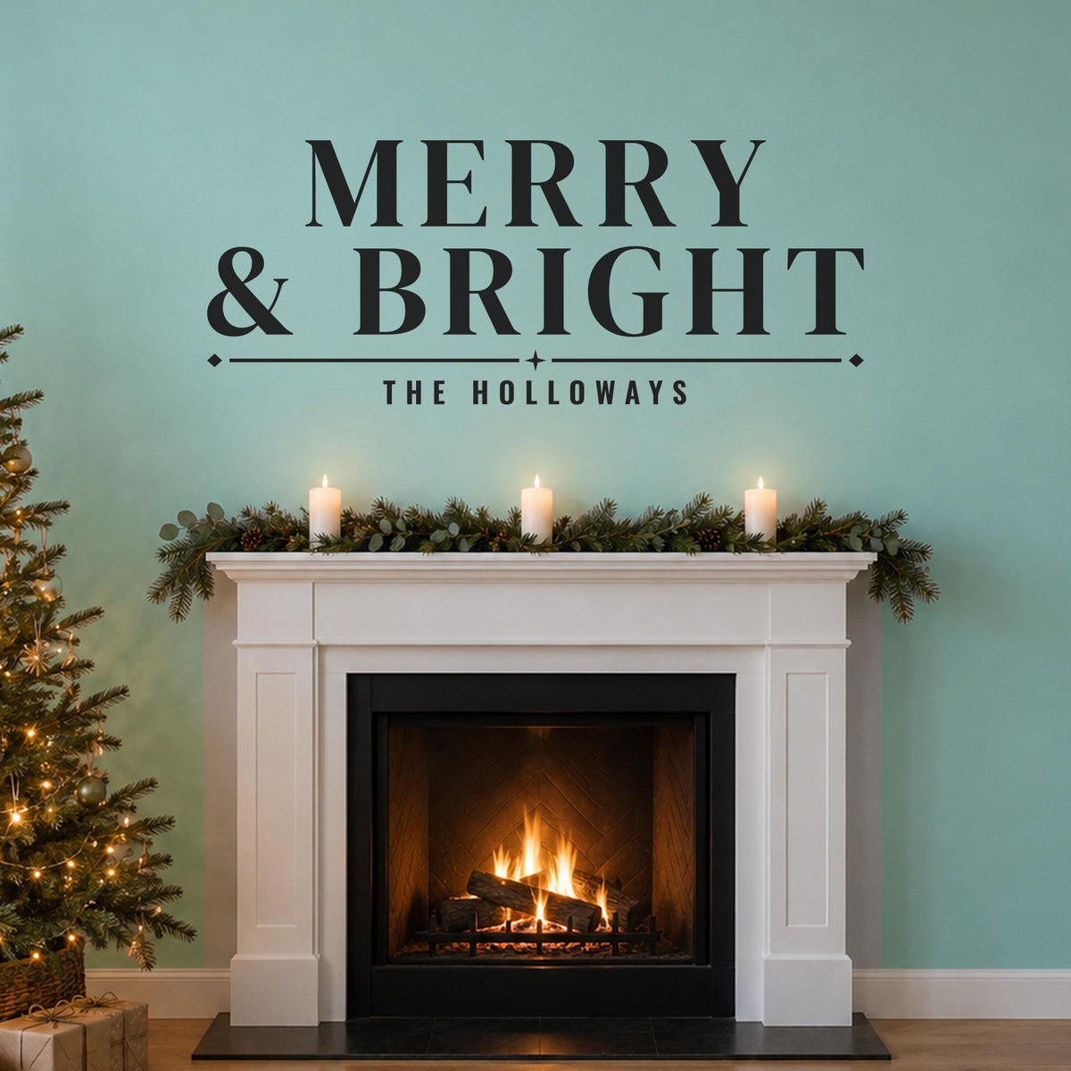 Merry and Bright Wall Decal, Christmas Wall Art, Custom Family Name Sign, Christmas Vinyl Lettering, Holiday Sign