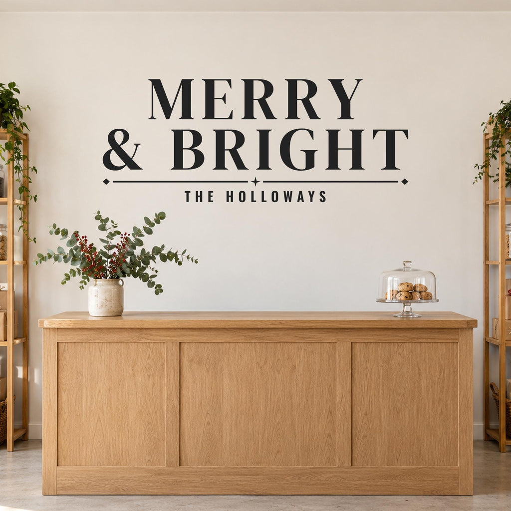 Merry and Bright Wall Decal, Christmas Wall Art, Custom Family Name Sign, Christmas Vinyl Lettering, Holiday Sign